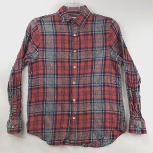 Cloudveil Flannel Shirt Mens Small Red Gray Plaid Long Sleeve Cotton Button-Up